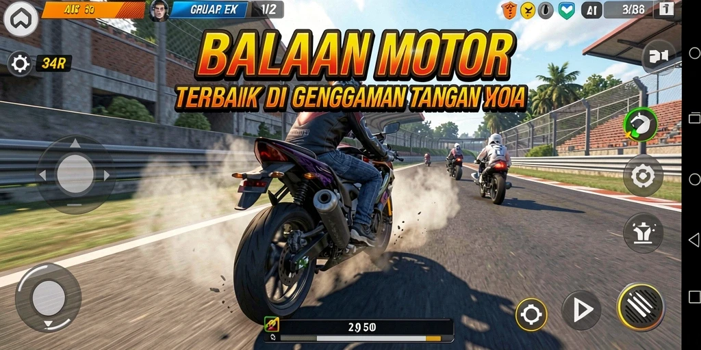 Tampilan menarik dari gameplay balapan motor yang mendebarkan.