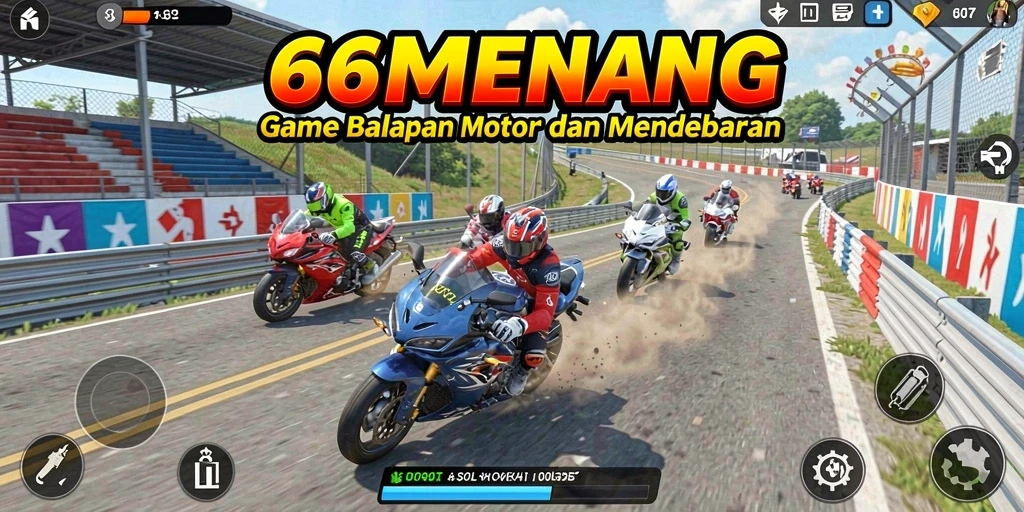 Tampilan aksi balapan motor yang mendebarkan dalam 66MENANG.