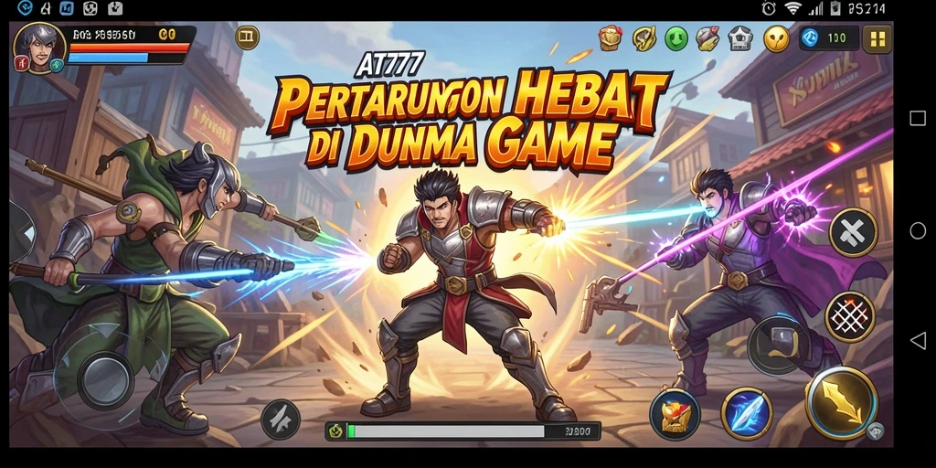 Screenshot utama AT777 menampilkan pertarungan epik antara karakter.