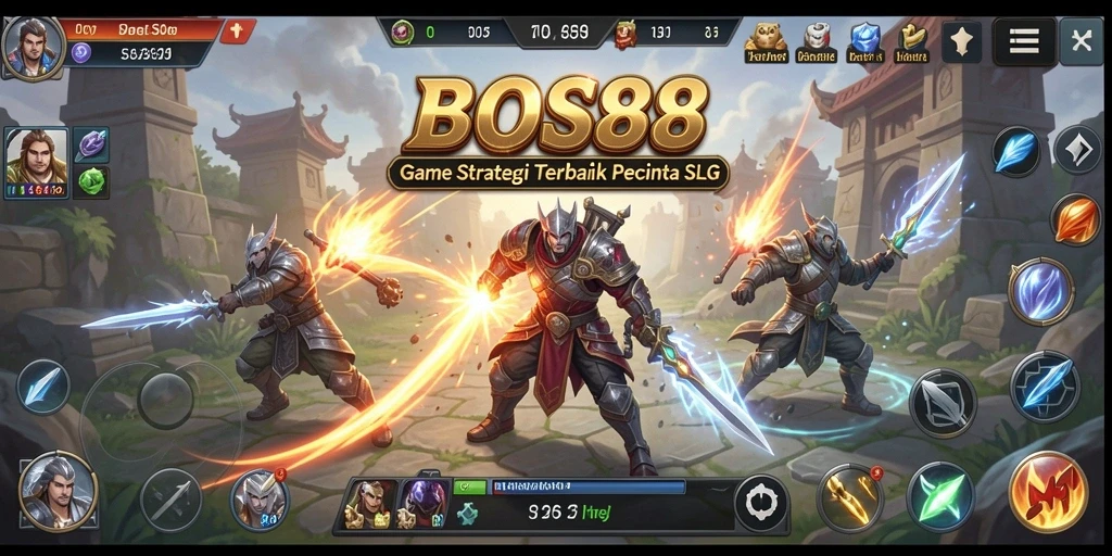 Tangkapan layar utama menampilkan pertempuran strategis di <strong>BOS88</strong>.