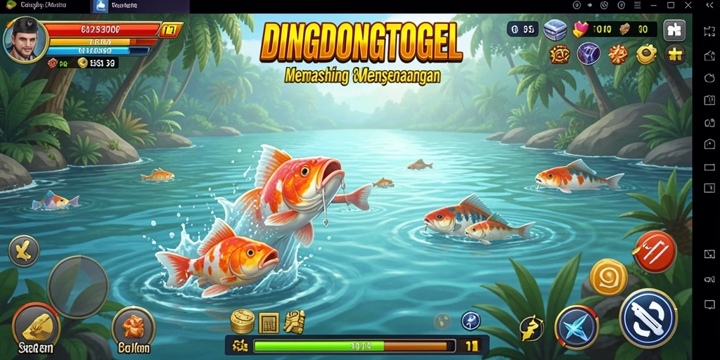 Screenshot DINGDONGTOGEL menampilkan gameplay memancing yang menarik.