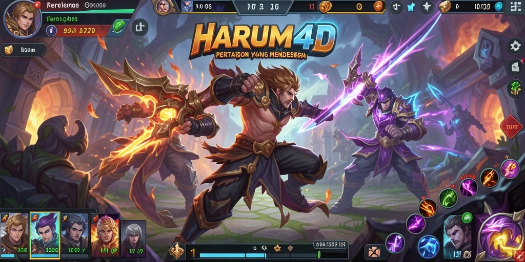 Screenshot gameplay seru dari HARUM4D, menampilkan aksi pertarungan MOBA.