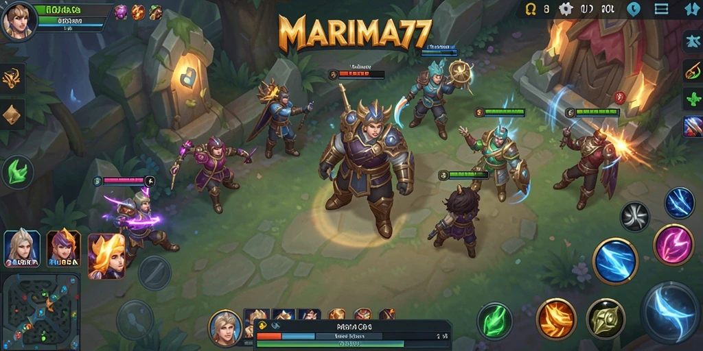 Screenshot gameplay MARIMA77 menampilkan aksi MOBA yang mendebarkan.