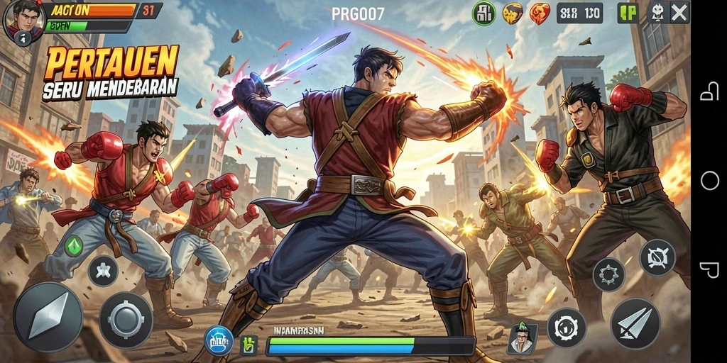 Screenshot utama PRG007 menampilkan aksi pertarungan yang mendebarkan.