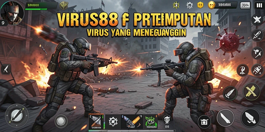 Gameplay menarik dan edukatif dari VIRUS88 yang menunjukkan pertempuran melawan virus.
